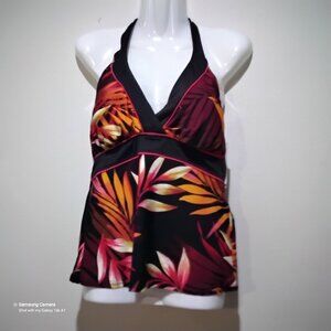 Caribbean Joe Brown & Orange Foliage Halter Top Tankini Swimwear Separate NWT 16